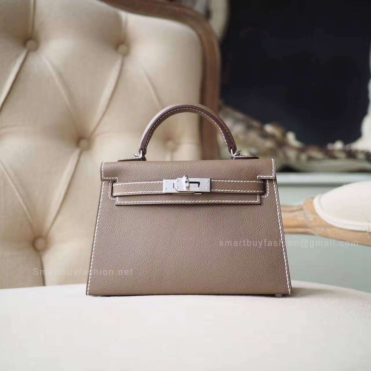 Hermes Mini Kelly II Bag in ck18 Etoupe Epsom PHW